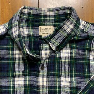 L.L. Bean Green and Blue Plaid Casual Button Down Shirt